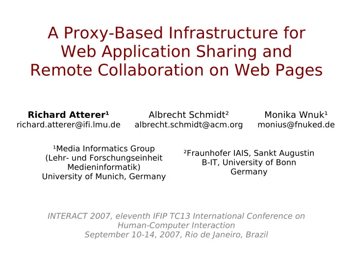 a proxy based infrastructure for web application sharing