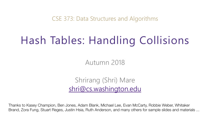 hash tables handling collisions