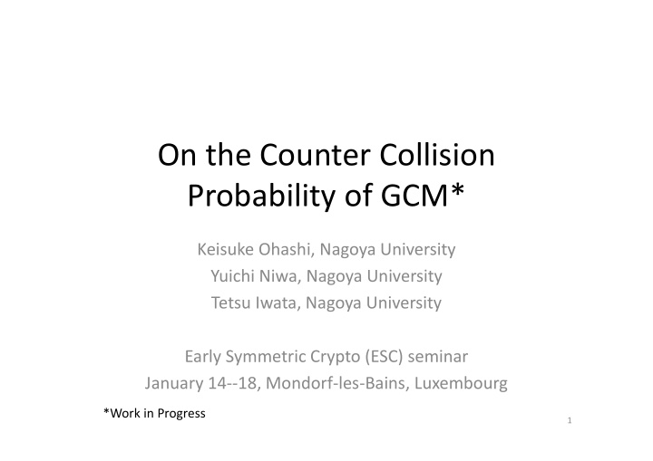 on the counter collision probability of gcm