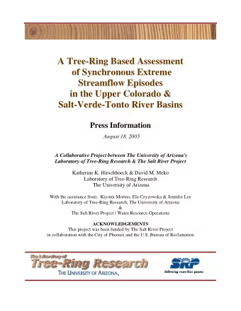 A Tree-Ring Based Assessment  of Synchronous Extreme  Streamflow Episodes  in the Upper Colorado