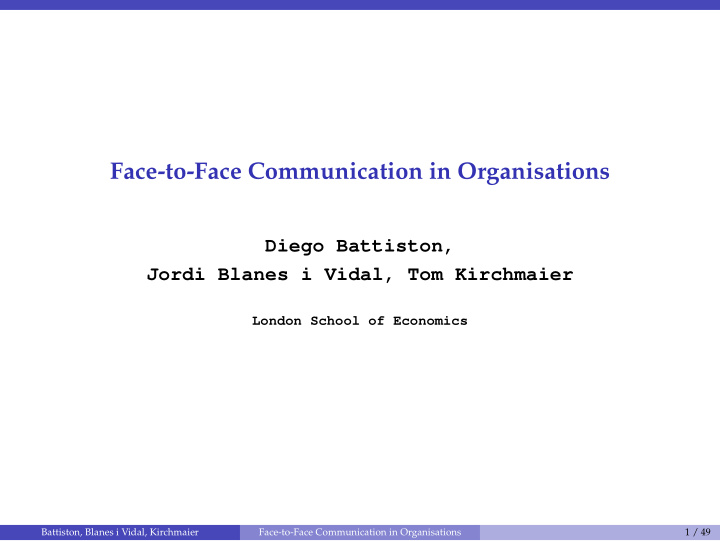 face to face communication in organisations