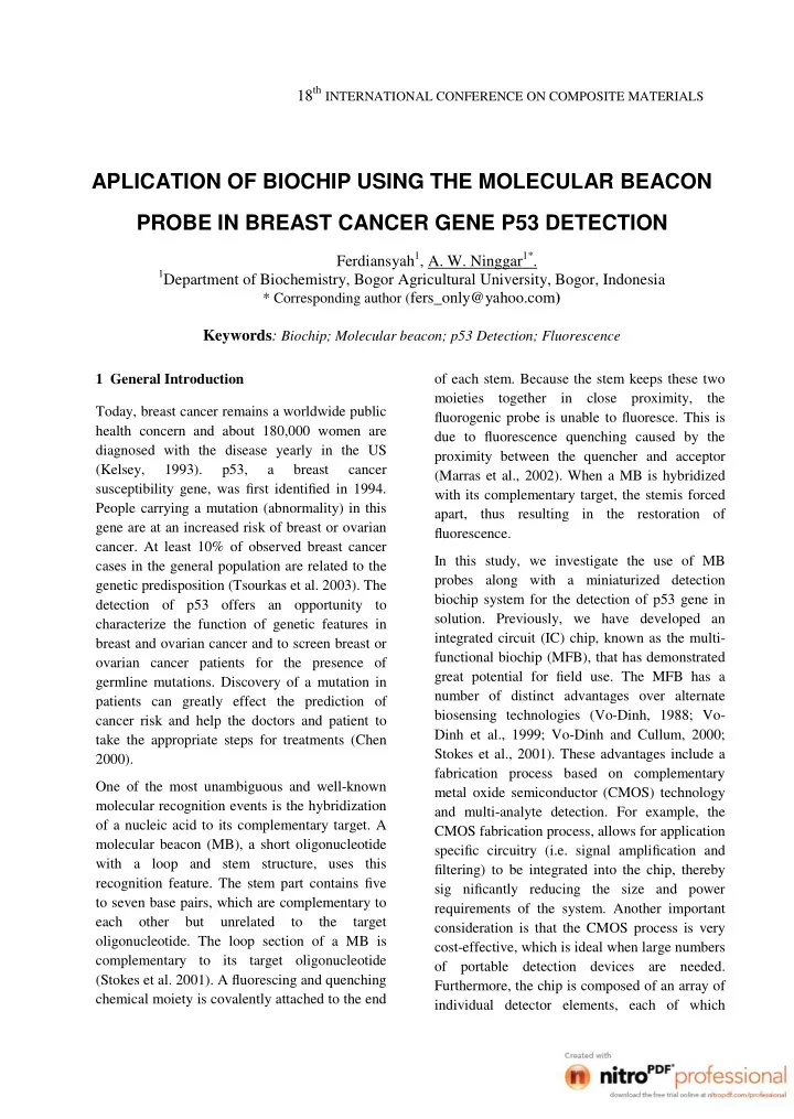 aplication of biochip using the molecular beacon probe in
