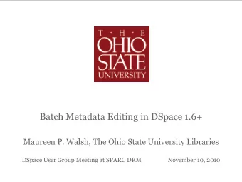 Batch Metadata Editing in DSpace 1.6+  Maureen P. Walsh, The Ohio State University Libraries