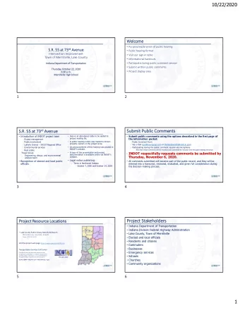 Submit  Subm it Pu Public Commen mments 73 rd S.R. 55  S.R. 55 at at 73  enue  Introduction of