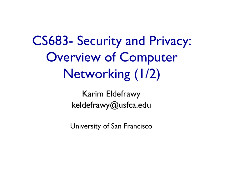 cs683 security and privacy overview of computer