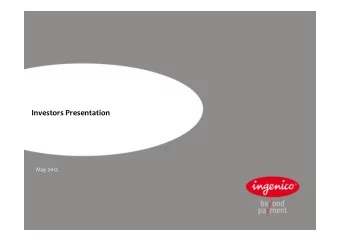 Investors Presentation May 2012  Disclaimer This presentation contains forward  looking