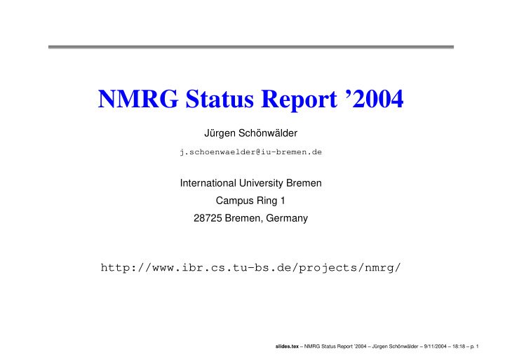 nmrg status report 2004