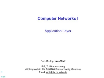 Computer Networks I  Application Layer Prof. Dr.-Ing. Lars Wolf  IBR, TU Braunschweig