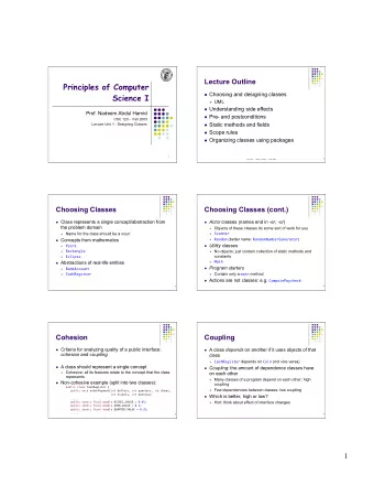 Principles of Computer  Choosing and designing classes  Science I  UML  Understanding side
