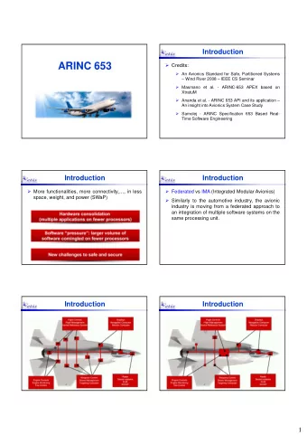 ARINC 653  Credits:  An Avionics Standard for Safe, Partitioned Systems   Wind River 2008