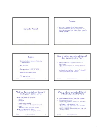 1  What is a Communication Network  Network Components (Examples)  (Infrastructure Centric View)