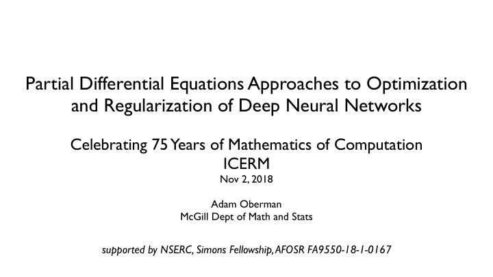 partial differential equations approaches to optimization