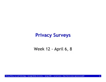 Privacy Surveys  Privacy Surveys  Week 12 - April 6, 8  1  Privacy Policy, Law and Technology