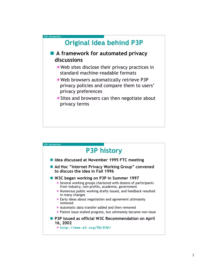 original idea behind p3p original idea behind p3p