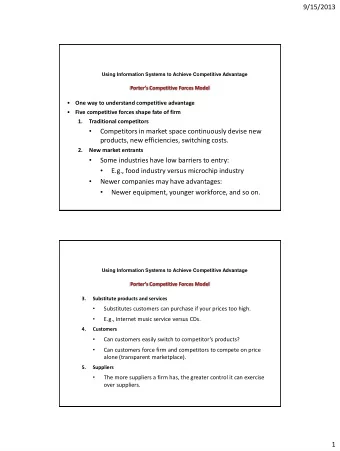 9/15/2013  Using Information Systems to Achieve Competitive Advantage Porters Competitive Forces
