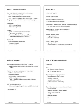 CSE 501: Compiler Construction  Course outline Main focus: program analysis and transformation
