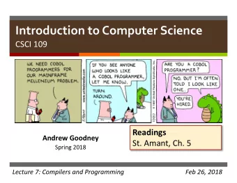 Introduction to Computer Science  CSCI 109  China  Tianhe-2  Readings  Andrew Goodney  St.