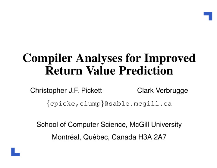 compiler analyses for improved return value prediction