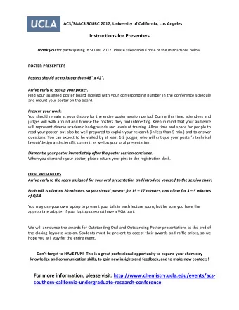 Instructions for Presenters Thank you for participating in SCURC 201 7 ! Please take careful note