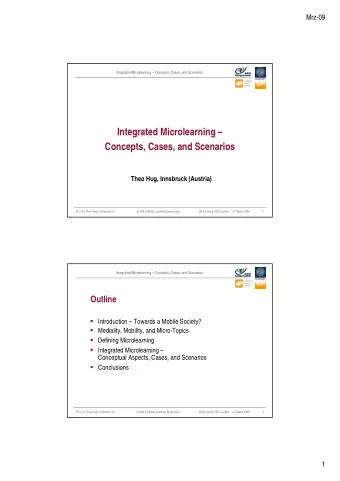 Integrated Microlearning   Concepts, Cases, and Scenarios  Theo Hug, Innsbruck (Austria)  Prof.