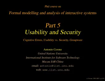Part 5  Usability and Security  Cognitive Errors, Usability vs. Security, Groupware  Antonio Cerone