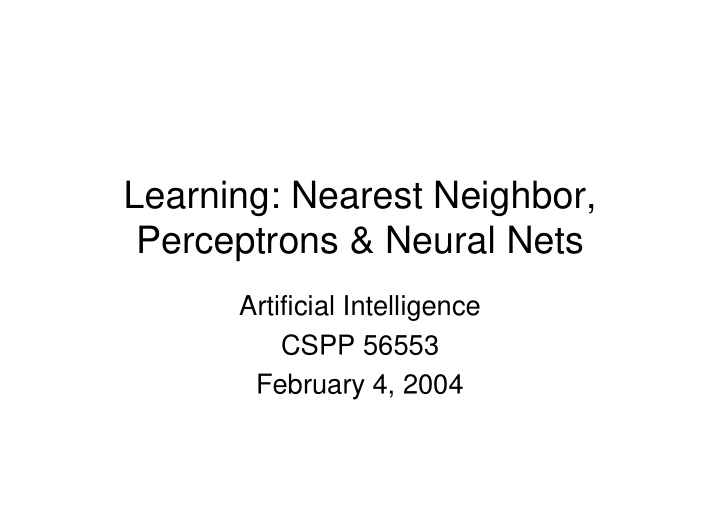 learning nearest neighbor perceptrons neural nets