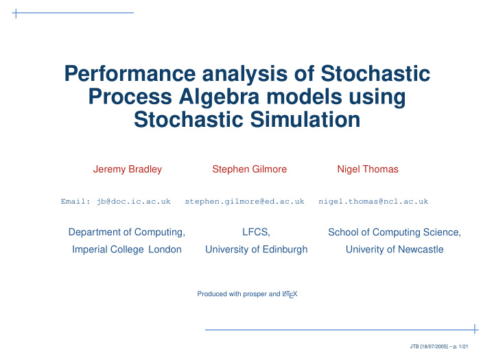 performance analysis of stochastic process algebra models