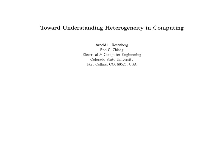 toward understanding heterogeneity in computing