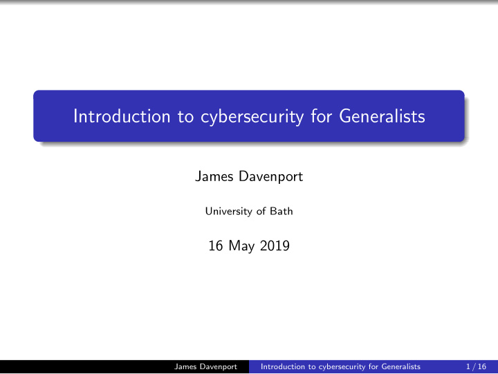 introduction to cybersecurity for generalists