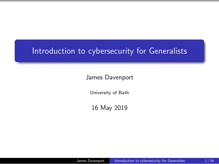 introduction to cybersecurity for generalists