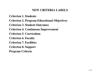 NEW CRITERIA LABELS  Criterion 1. Students  Criterion 2. Program Educational Objectives  Criterion