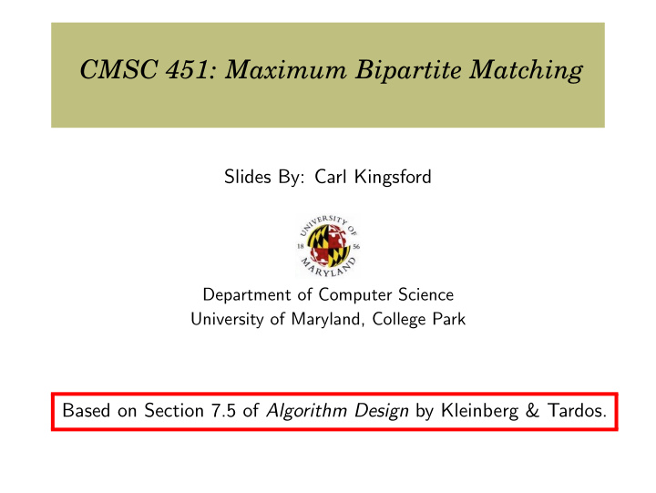 cmsc 451 maximum bipartite matching