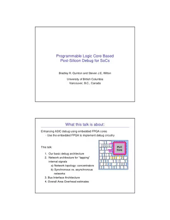 Programmable Logic Core Based  Post-Silicon Debug for SoCs  Bradley R. Quinton and Steven J.E.