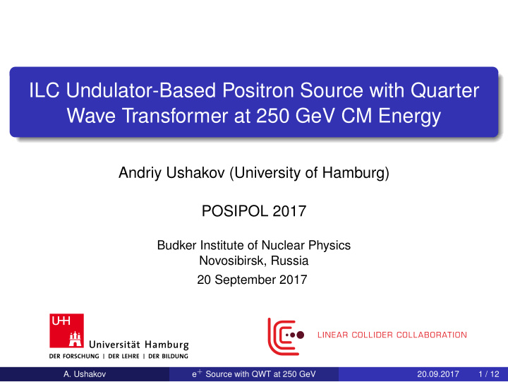 ilc undulator based positron source with quarter wave