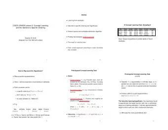 CSCE 478/878 Lecture 2: Concept Learning  General-to-specific ordering over hypotheses and the