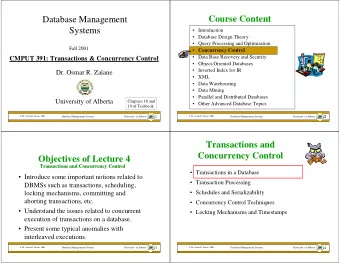Database Management  Course Content  Systems   Introduction   Database Design Theory