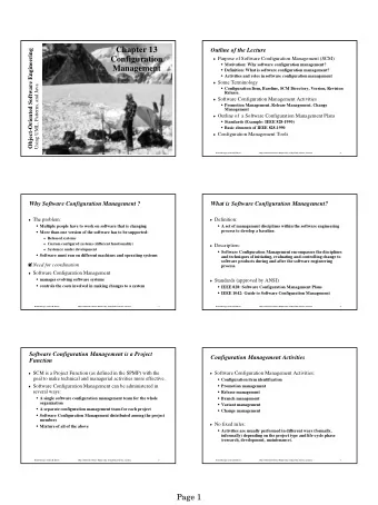 Chapter 13  Object-Oriented Software Engineering  Outline of the Lecture  Configuration  Purpose