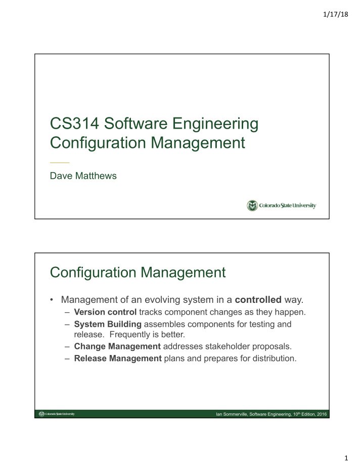 cs314 software engineering configuration management