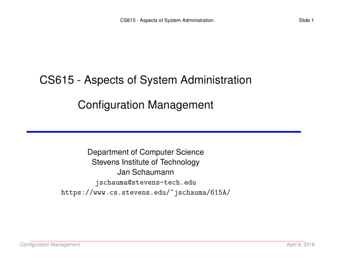 cs615 aspects of system administration configuration