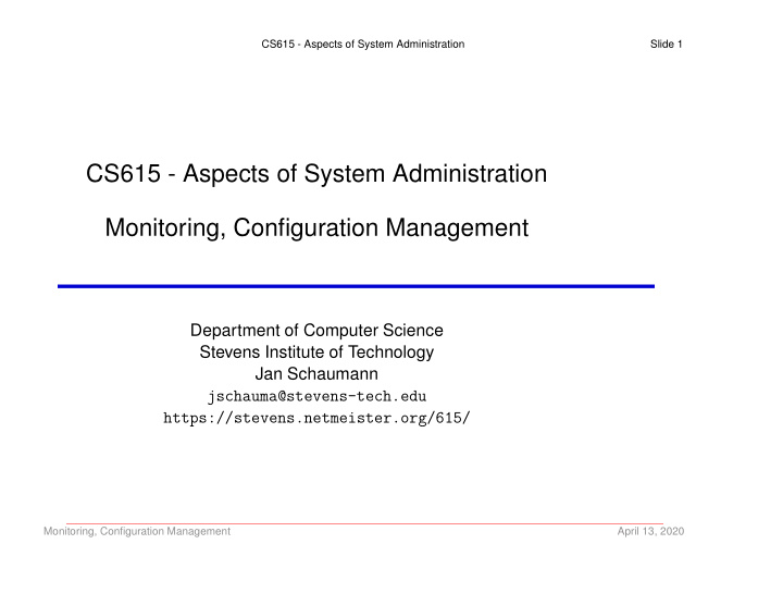 cs615 aspects of system administration monitoring