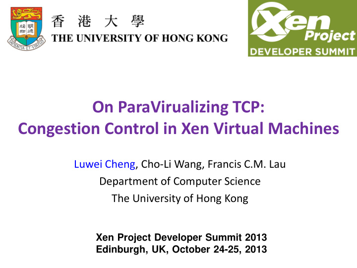 on paravirualizing tcp congestion control in xen virtual