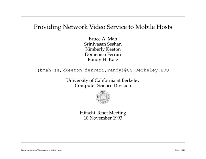 providing network video service to mobile hosts