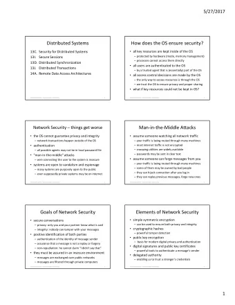Distributed Systems  How does the OS ensure security?  13C. Security for Distributed Systems