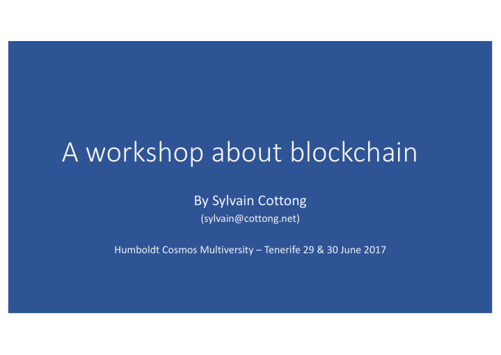 a workshop about blockchain