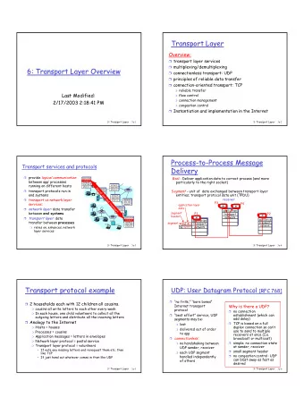 1  UDP: more  Multiplexing/demultiplexing  Multiplexing:  Demultiplexing:  often used for streaming