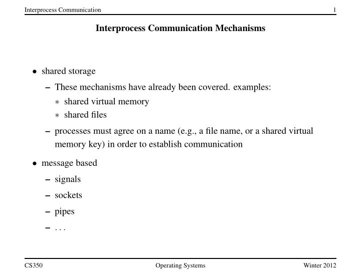 interprocess communication mechanisms shared storage