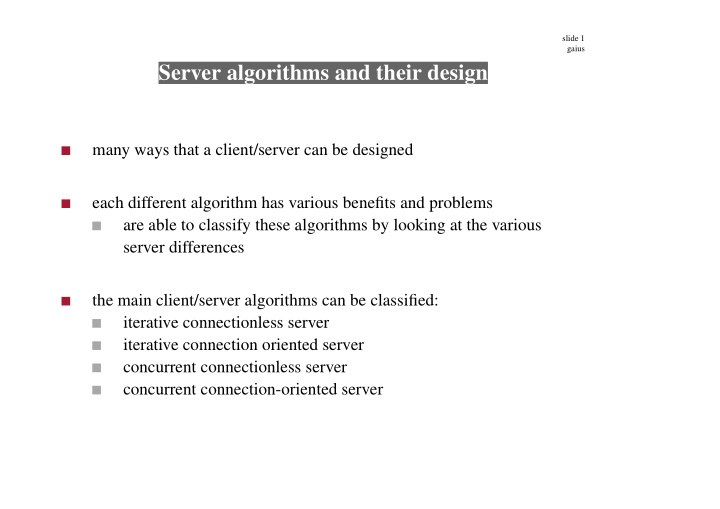 server algorithms and their design