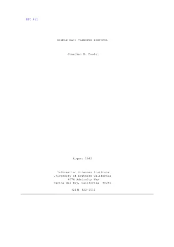 RFC 821  SIMPLE MAIL TRANSFER PROTOCOL  Jonathan B. Postel  August 1982  Information Sciences
