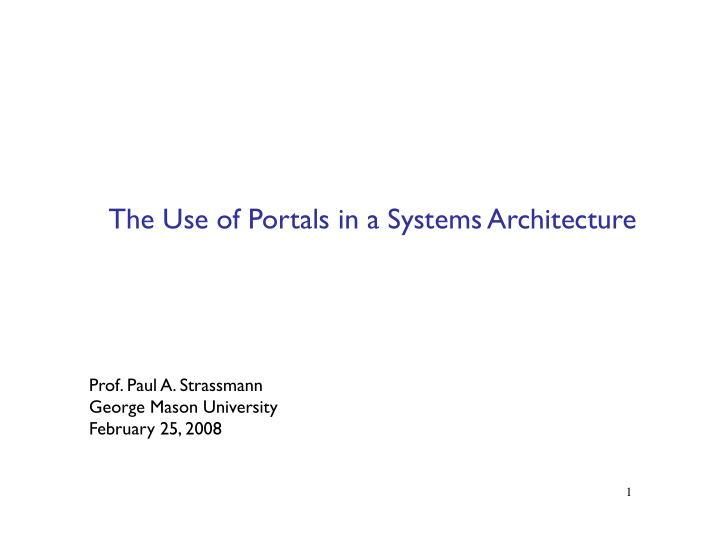 the use of portals in a systems architecture