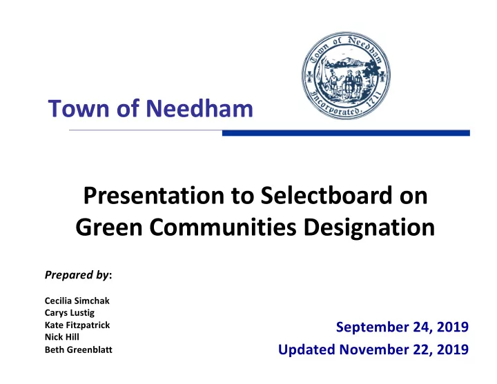 town of needham presentation to selectboard on green